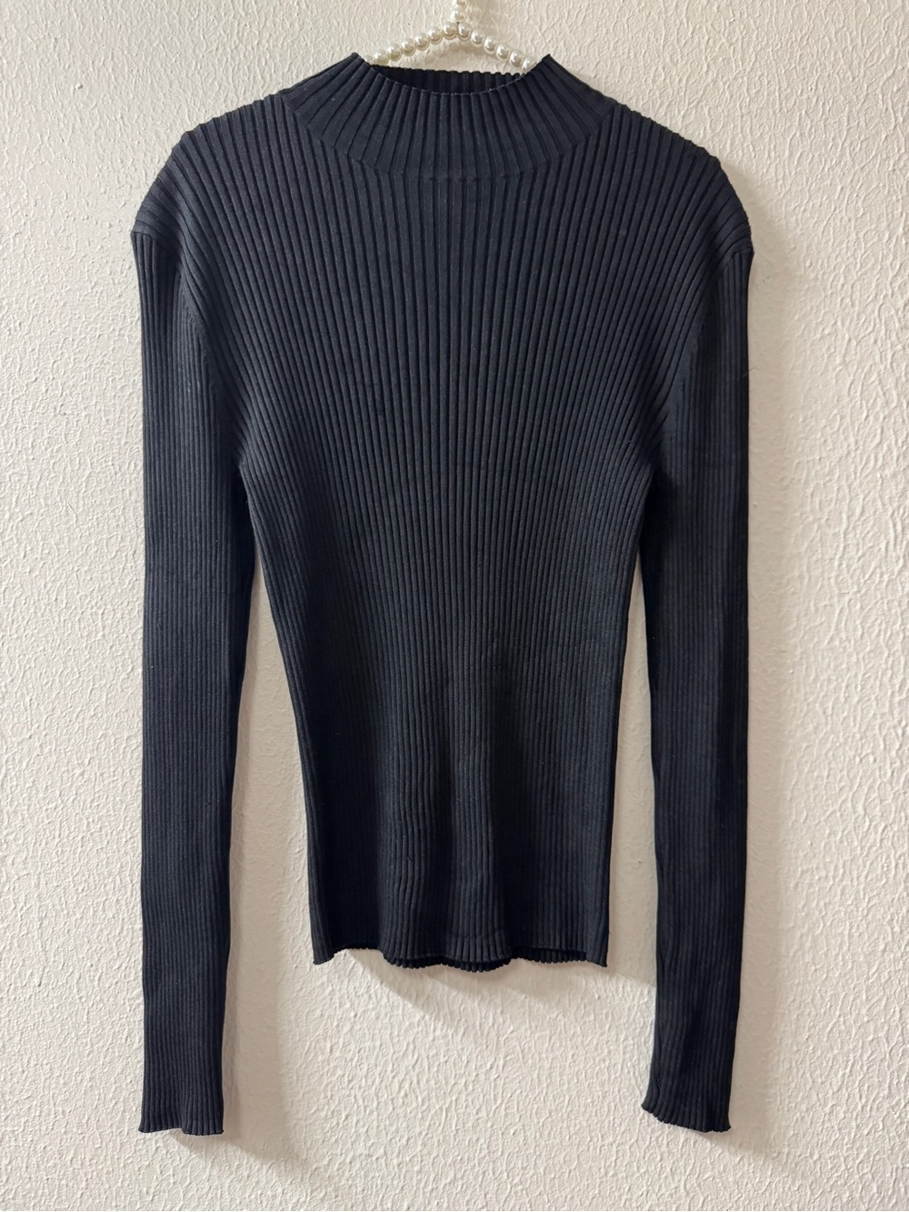 Chaus Black Ribbed Long-Sleeve Mock Neck Top